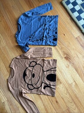 next Blue & Brown Long-Sleeve Kids Graphic Tees - Monkey Prints Size 4/5